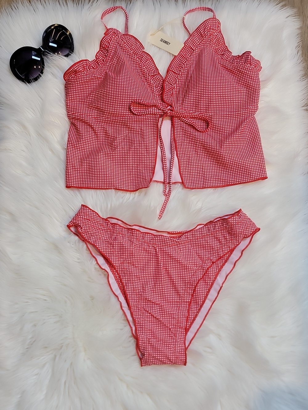 Red Gingham Two-Piece Swim Set